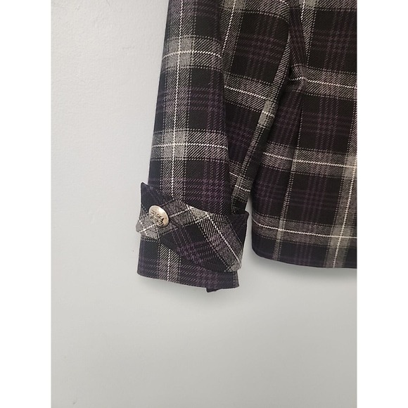 Helene Berman Womens Wool Blend Crop Coat Gray Tartan Plaid Double Breasted Sz S - Picture 4 of 8